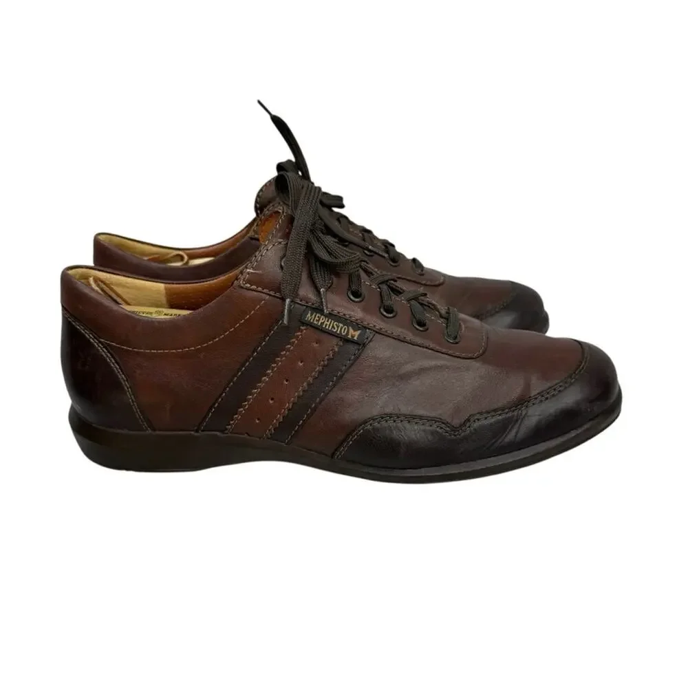 MEPHISTO Air Jet Men’s Sz 10 Brown Leather Lace Up Casual Sneakers Walking Shoes